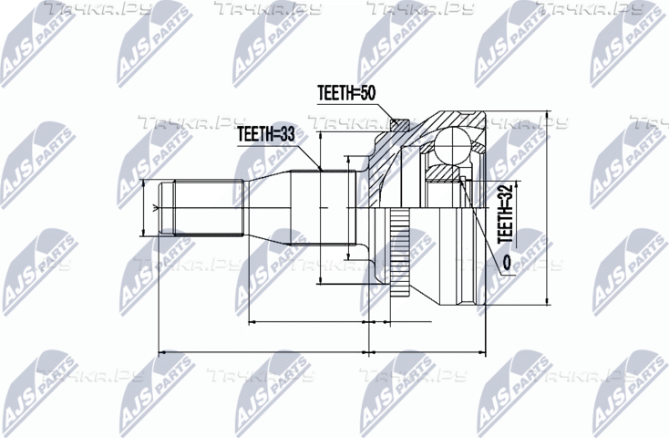 Шрус внутренний (граната) NTY передний для Chrysler 300M 1998-2004. Артикул NPZ-CH-004
