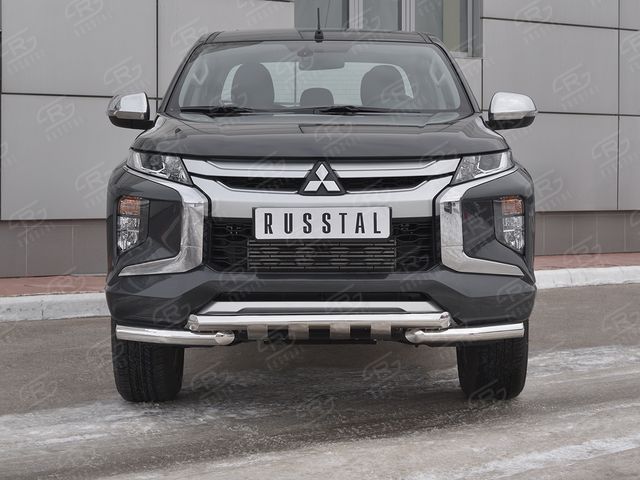 Защита RusStal переднего бампера d63 дуга-d63 уголки + клыки для Mitsubishi L200 V рестайлинг 2018-2026. Артикул ML2Z-003266