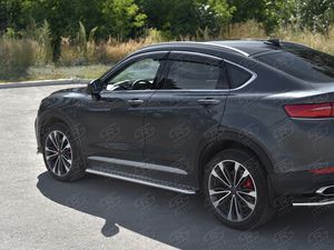 Защита порогов алюминиевые RusStal труба d42 с листом (вариант 1) для Geely Tugella 2020-2025. Артикул GTGL-0039441