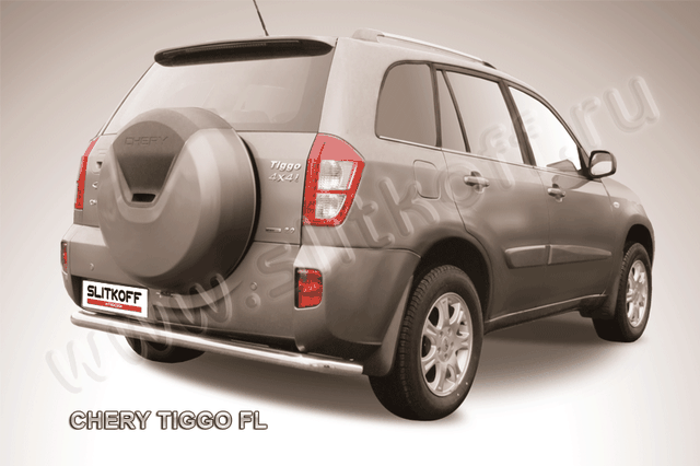 Защита Slitkoff заднего бампера d57 длинная для Chery Tiggo (T11) рестайлинг 2011-2016. Артикул CT-FL-011