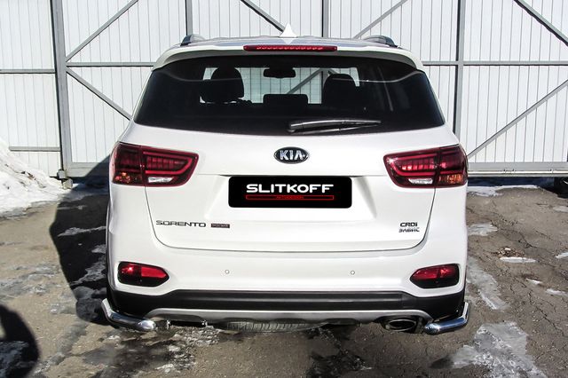 Защита Slitkoff заднего бампера d57 уголки для Kia Sorento III (Prime) рестайлинг 2017-2020. Артикул KS17-006