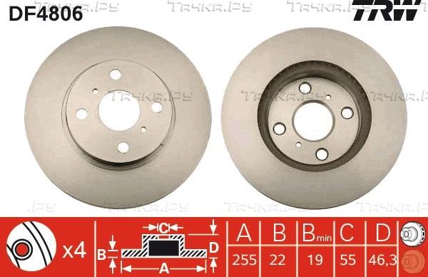 Тормозной диск TRW передний для Toyota Yaris III 2011-2014. Артикул DF4806