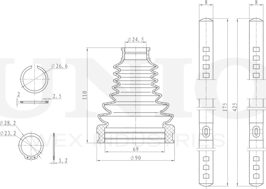 Пыльник ШРУС, комплект (Unio). Артикул DUC-30070K