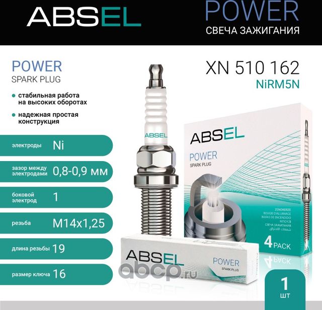 Свеча зажигания NiRM5N (Nickel) (Absel) Absel. Артикул XN510162