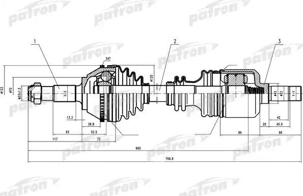 Полуось (привод в сборе, приводной вал) Patron левая для Peugeot Boxer II (230) 1994-2002. Артикул PDS0160