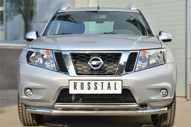 Защита RusStal передняя d63/42 двойная для Nissan Terrano III 2014-2026. Артикул NTRZ-001781