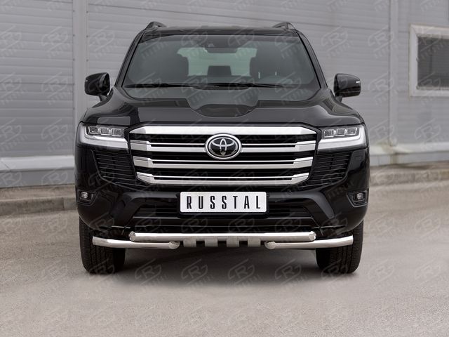 Защита RusStal переднего бампера d63 (секции) d63 (уголки+клыки) для Toyota Land Cruiser 300 2021-2026. Артикул TLCZ-003783