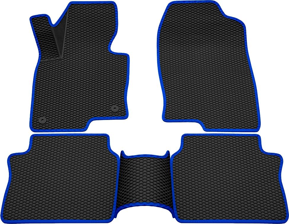 Коврики Rezkon 3D EVA Ромб резиновые для салона Mazda CX-5 I 2012-2017 Синий кант. Артикул 9223020203