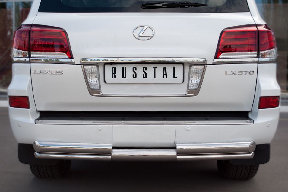 Защита RusStal заднего бампера d76/d42 (ступень) для Lexus LX 570 2012-2026. Артикул LLXZ-000869