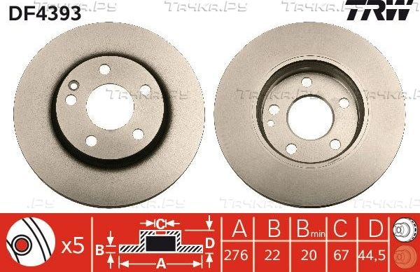 Тормозной диск TRW передний для Mercedes-Benz A-Класс II (W169) 2004-2012. Артикул DF4393