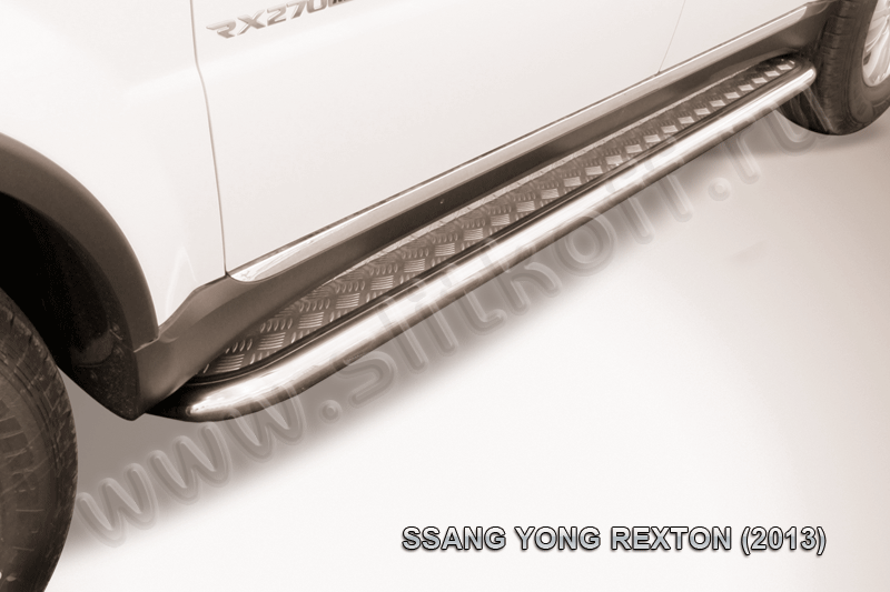 Пороги Slitkoff d57 с листом для SsangYong Rexton III 2012-2026. Артикул SSRN006