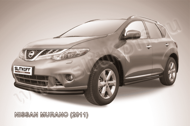 Защита Slitkoff переднего бампера d57/42 двойная ЧЕРНАЯ матовая для Nissan Murano Z51 2011-2015. Артикул NIM11002B