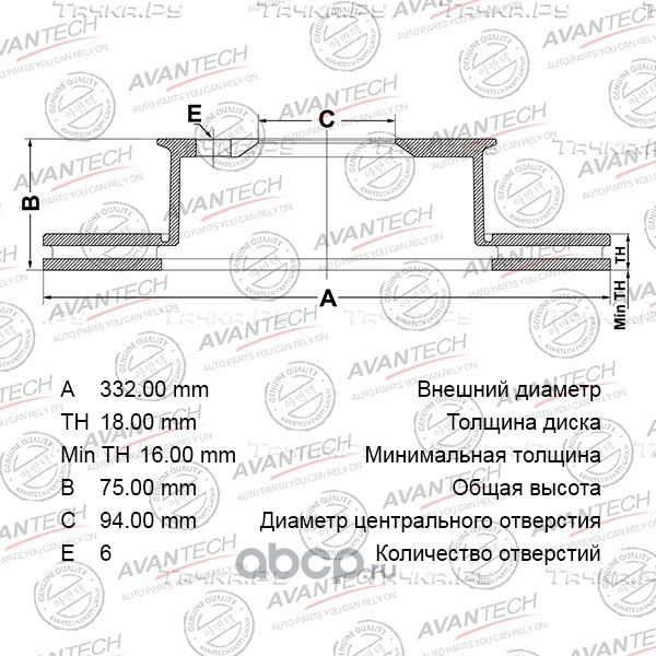 Диск тормозной задн. [332x18] (Avantech). Артикул BR0529S
