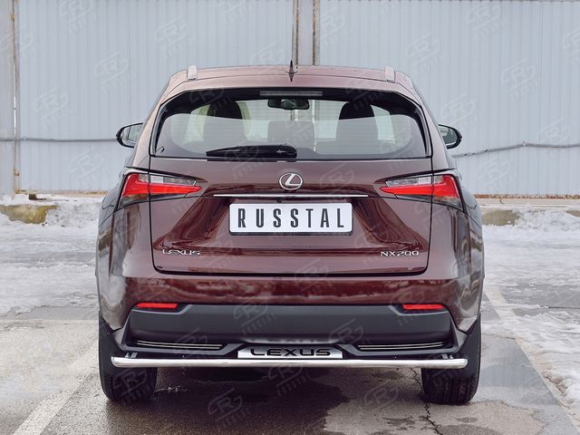 Защита RusStal заднего бампера d42 секции с надписью для Lexus NX200 2014-2017 (кроме F-Sport). Артикул LNXZ-002583