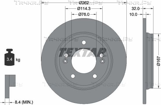 Тормозной диск Textar Pro задний для Hyundai Elantra VI (AD) 2015-2020. Артикул 92314403