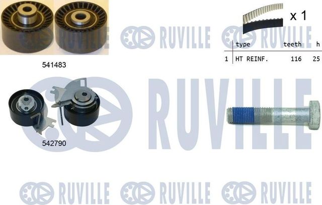 Ремень ГРМ с роликами (комплект) Ruville для Toyota ProAce II 2016-2026. Артикул 550427