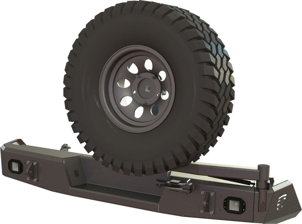 Бампер силовой STC задний для Toyota Tundra 2013-2021 калитка справа, фарами заднего хода/ПТФ. Артикул STC-TT13-BR-C2-L2