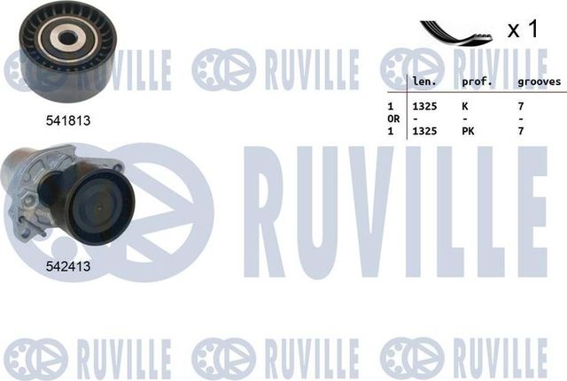 Приводной ремень поликлиновой с роликами (комплект) Ruville для Opel Vivaro B 2014-2018. Артикул 570156