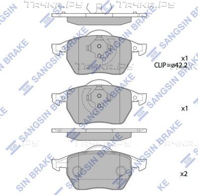 Тормозные колодки Sangsin Hi-Q передние для Audi A3 I (8L) 1996-2003. Артикул SP2097A
