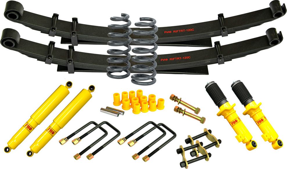 Лифт-комплект РИФ жесткий для Mitsubishi L200 2005-2015, лифт 40 мм, нагрузка передних пружин + 100 кг, задних рессор - до +0-300 кг. Артикул RIF-TRT-C
