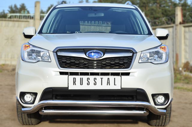 Защита RusStal переднего бампера d63 (волна) d63 (прямой) для Subaru Forester IV 2013-2025. Артикул SUFZ-001595