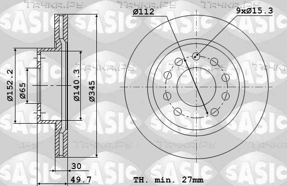 Тормозной диск Sasic передний для Volkswagen Passat CC I 2008-2012. Артикул 6106023