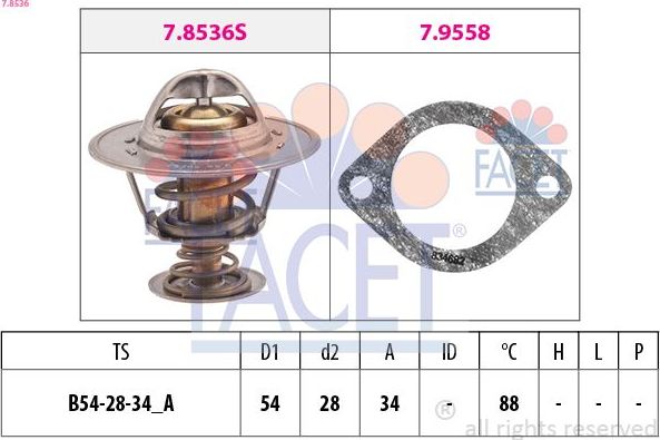 Термостат Facet Made in Italy - OE Equivalent. Артикул 7.8536