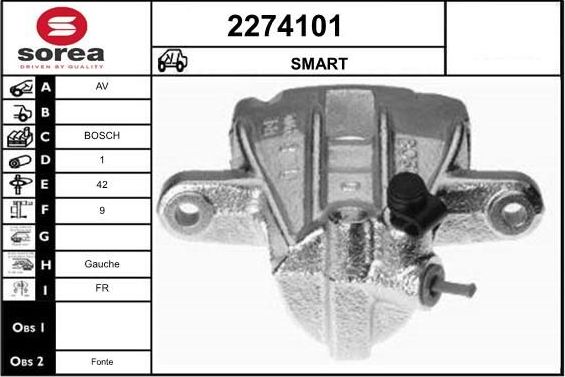 Тормозной суппорт EAI передний левый для Smart Fortwo II (W451) 2007-2015. Артикул 2274101