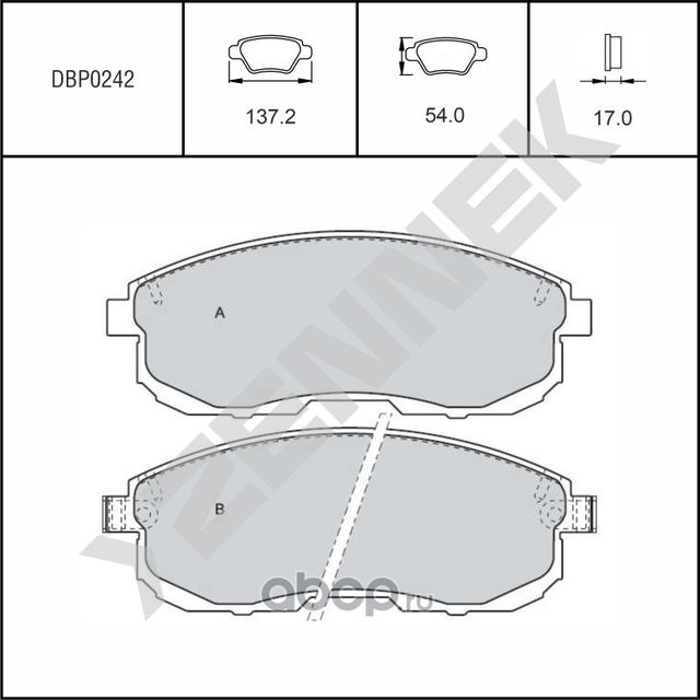 Колодки тормозные дисковые передние NISSAN PRIMERA 01-05, TIIDA 16 (Zennek). Артикул DBP0242