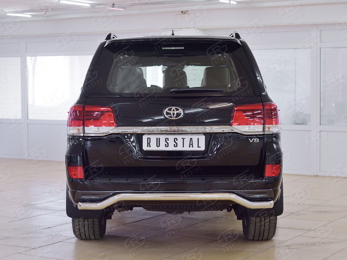 Защита RusStal заднего бампера уголки d63 волна для Toyota Land Cruiser 200 2015-2021. Артикул TLCZ-002561