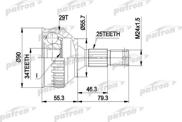 Шрус наружный (граната) Patron для Peugeot 406 I 1995-2004. Артикул PCV1282