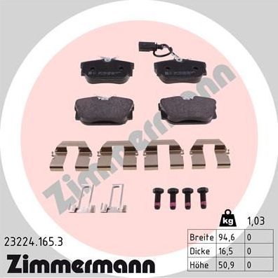 Тормозные колодки Zimmermann задние для Volkswagen Transporter T4 1990-2003. Артикул 23224.165.3