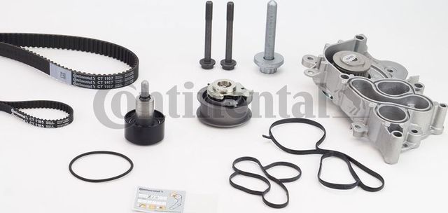 Помпа (водяной насос) с комплектом ремня ГРМ ContiTech для Audi Q2 I 2016-2026. Артикул CT1167WP3PRO