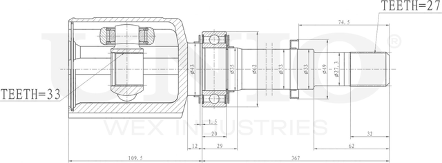 ШРУС внутренний (Unio). Артикул CVJ-30156