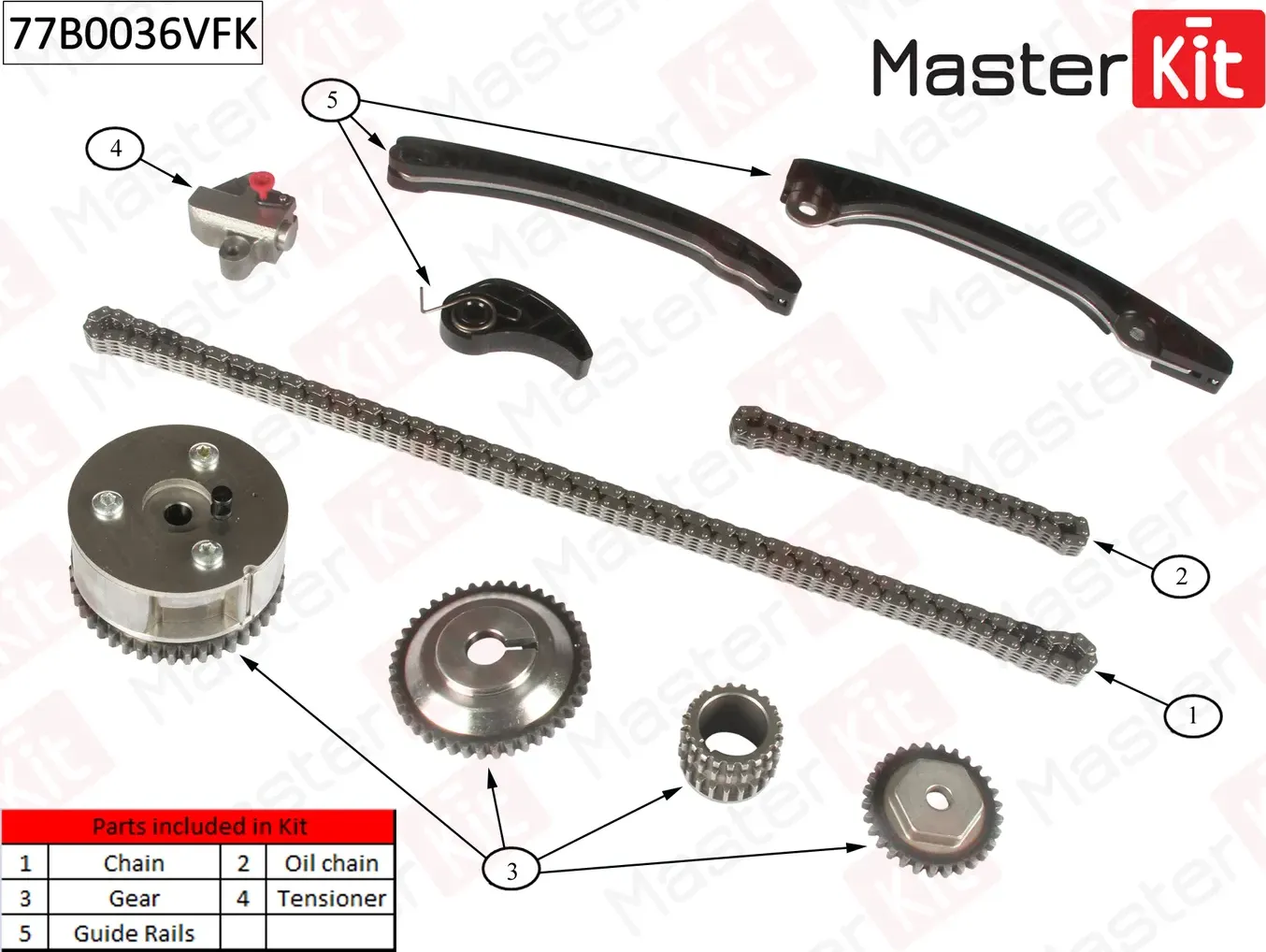 77B0036VFK Комплект цепи ГРМ NISSAN Almera II/JUKE/NOTE/QASHQAI +2 I/TIIDA HR16DE 05- (VVT) (Master KIT). Артикул 77b0036vfk