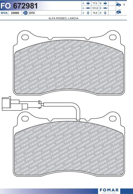 Тормозные колодки Fomar. Артикул FO 672981