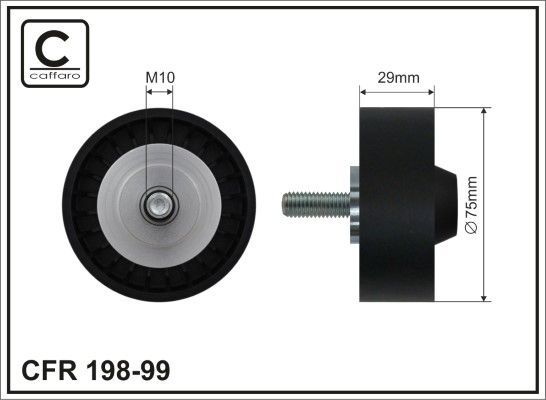 Направляющий (ведущий) ролик приводного поликлинового ремня Caffaro (полимерный материал). Артикул 198-99