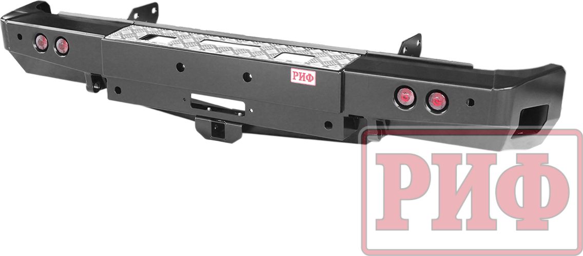 Бампер силовой РИФ задний с площадкой под лебёдку, квадратом под фаркоп и фонарями для Toyota Tundra 2007-2013. Артикул RIFTND-20135