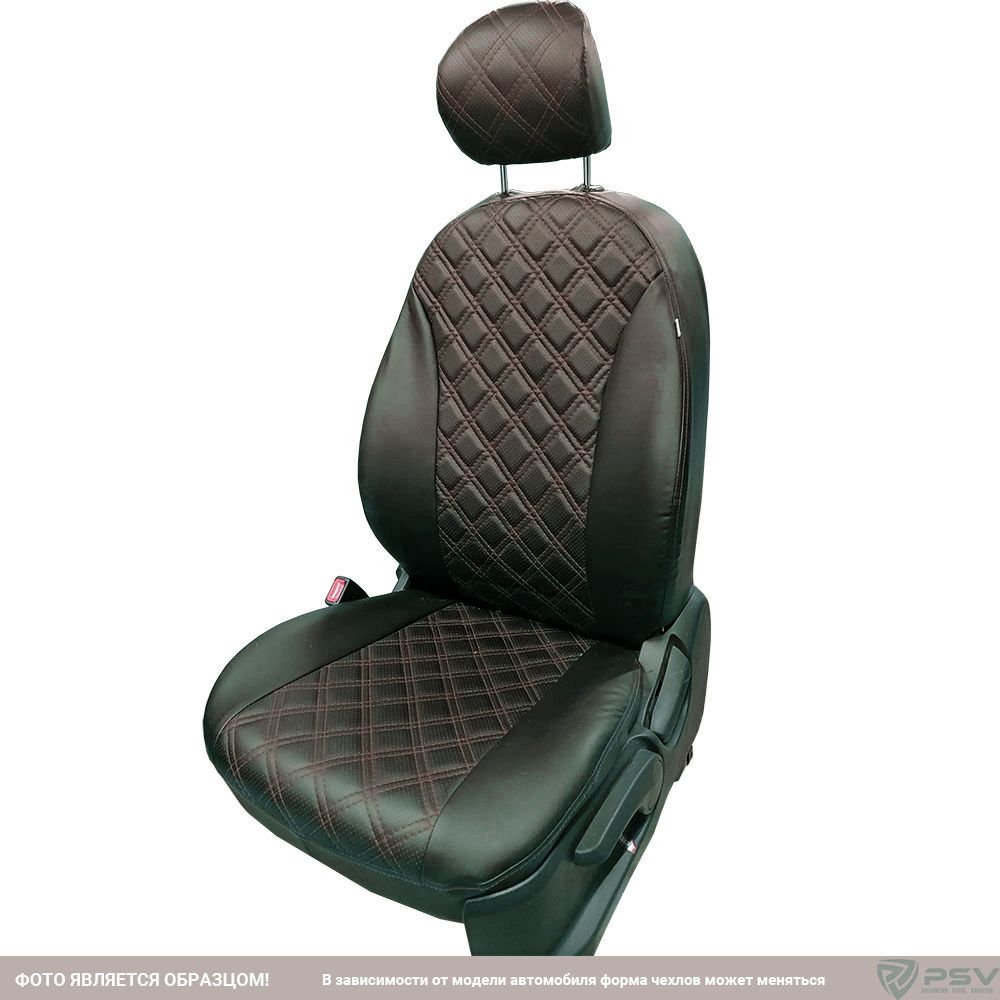 Чехлы PSV БРК на сидения для Lada Largus Норма/Люкс I до рестайлинга 2012-2021, цвет РОМБ Черный/отстрочка красная. Артикул 132975