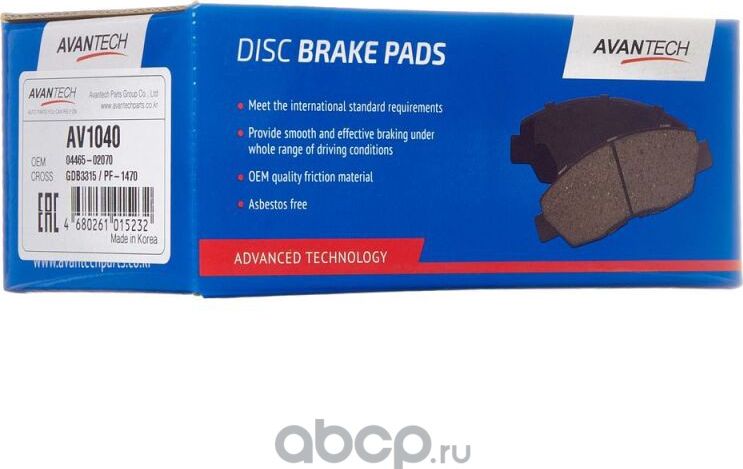 Колодки торм. диск. перед. (Avantech). Артикул AV1040