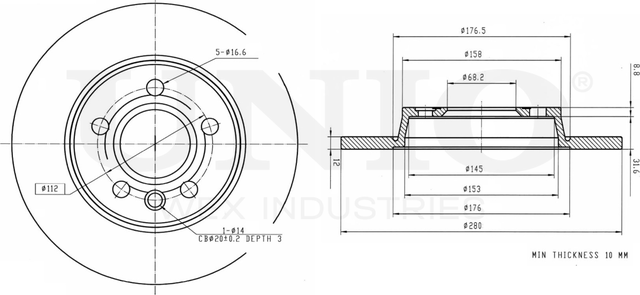 Диск тормозной (Unio). Артикул BRD-20130
