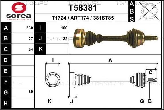 Полуось (привод в сборе, приводной вал) EAI. Артикул T58381