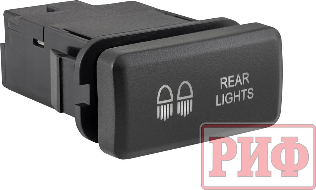 Кнопка РИФ включения/выключения горизонтальная REAR LIGHTS TOYOTA 40x20 мм с белой подсветкой для Toyota Highlander I 2001-2007. Артикул RIF22-1-1104714