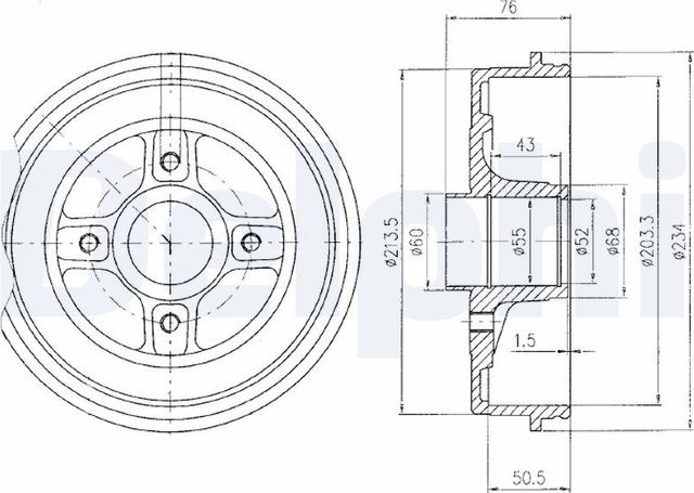 Тормозной барабан Delphi для Nissan Kubistar X76 2003-2026. Артикул BF423