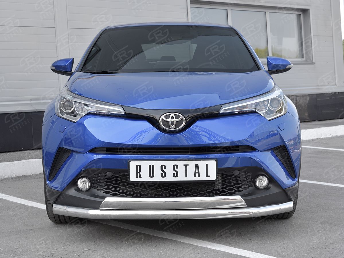 Защита РусCталь переднего бампера d63 секции-d75x42 дуга для Toyota CH-R 2018-2026. Артикул TCHZ-003027