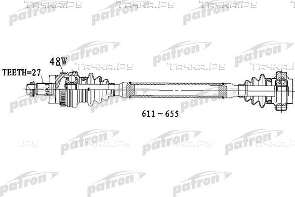 Полуось (привод в сборе, приводной вал) Patron левая для BMW 1 I (E81/E82/E87/E88) 2007-2011. Артикул PDS0308