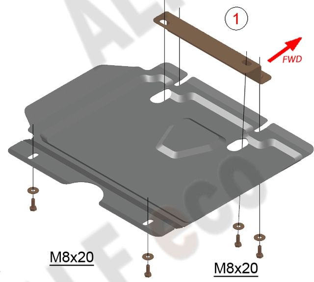 Защита алюминиевая Alfeco для редуктора переднего моста Toyota Fortuner II 2015-2026. Артикул ALF.24.91al