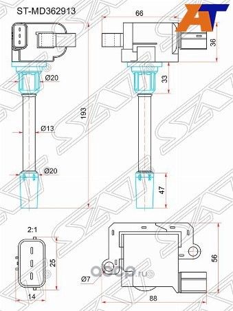 Катушка зажигания MITSUBISHI GALANT EA7A 96-03LAN (SAT). Артикул STMD362913