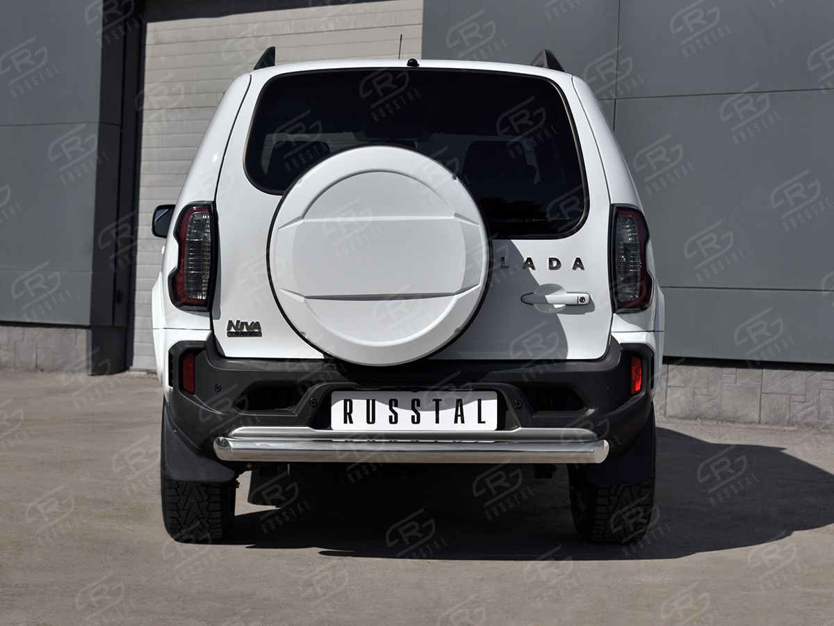 Защита RusStal заднего бампера d76 (дуга) для Lada Niva Travel 2021-2026. Артикул LNTZ-003564