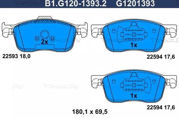 Тормозные колодки Galfer передние для Citroen Jumpy III 2016-2026. Артикул B1.G120-1393.2